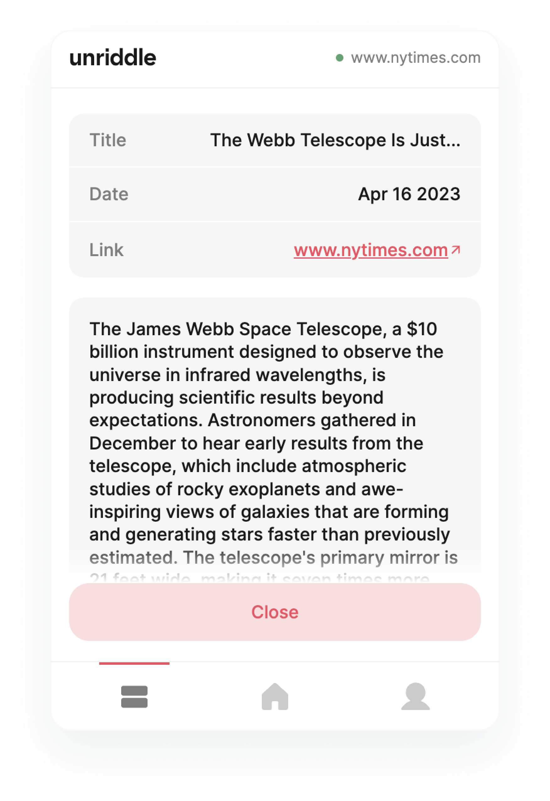 Screenshot of Chrome Extension home page